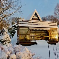 Ferienhaus Mauer Krombachtalsperre - Gartenansicht Winter